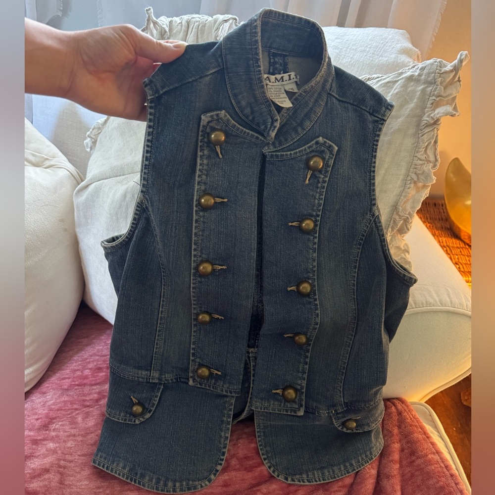 Ami Denim Vest with Brass Buttons